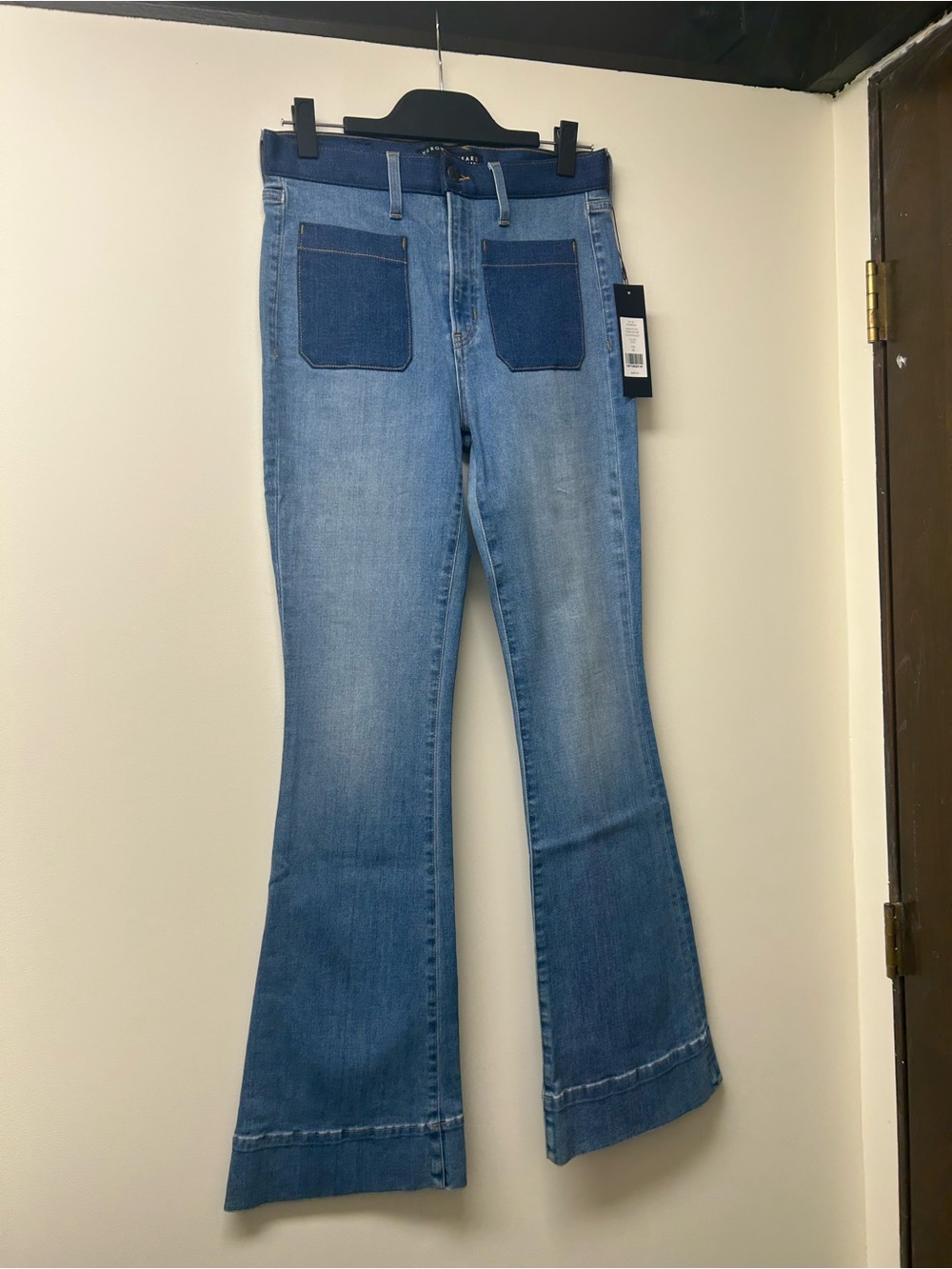 Veronica Beard Blue Flare Jeans with Dark Back Patches
